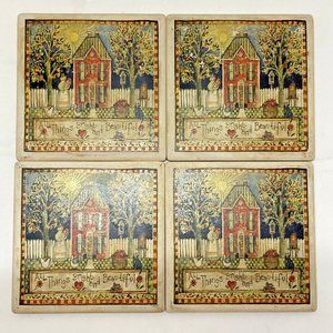 Absorbastone Coasters – Set of 4 “All Things Bright & Beautiful” Cork Back